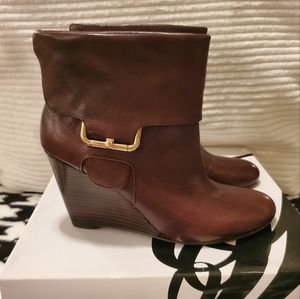 Nine West Oscura Brown Wedge Leather Ankle Boots